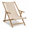 Klappbarer Garten Liegestuhl aus massivem Akazienholz mit Polyesterbezug Beige 58 x 95 x 98 cm