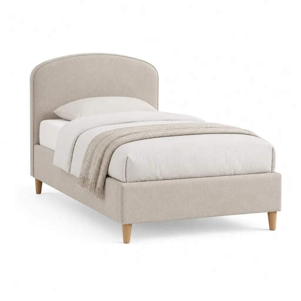 Polsterbett Einzelbett 90 x 200 cm mit abgerundetem Kopfteil Polyesterbezug Beige