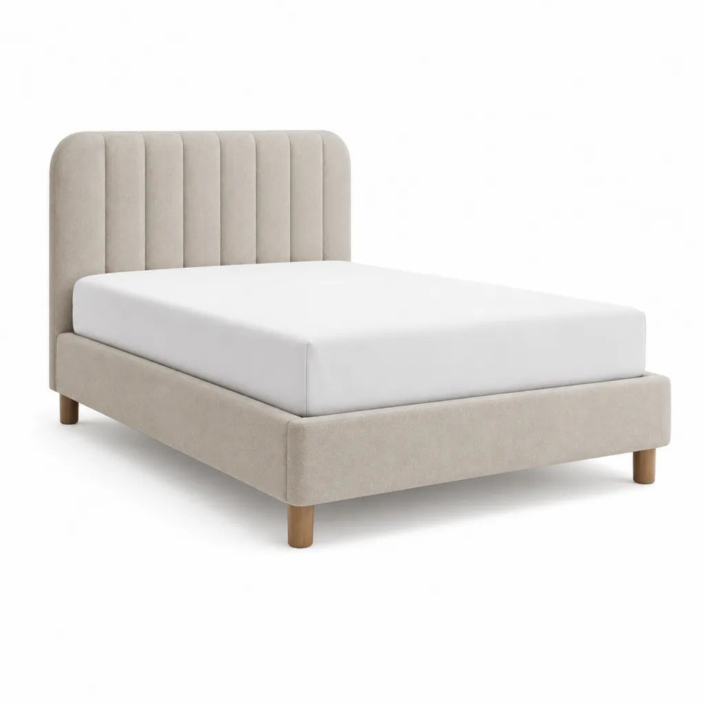 Polsterbett Doppelbett 160 x 200 cm Polyester-Samt Beige