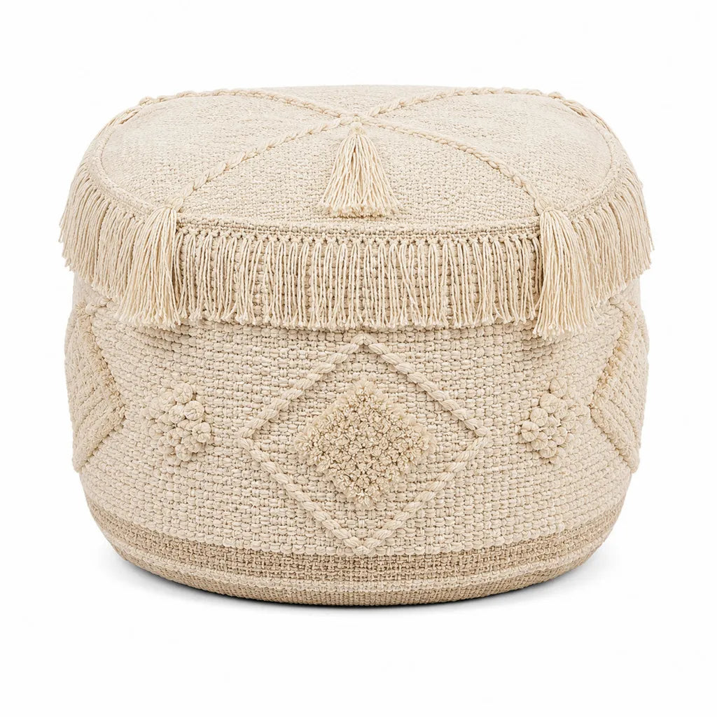 Fußhocker Sitzpouf aus 100 % Baumwolle rund Creme Ø 50 x 35 cm