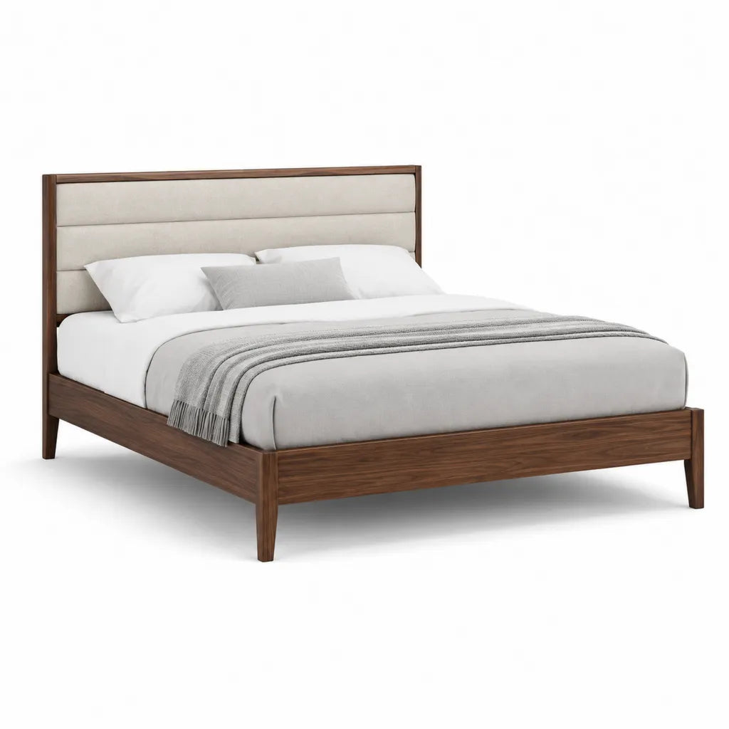 Polsterbett Doppelbett 160 x 200 cm aus Massivholz Walnuss Beige