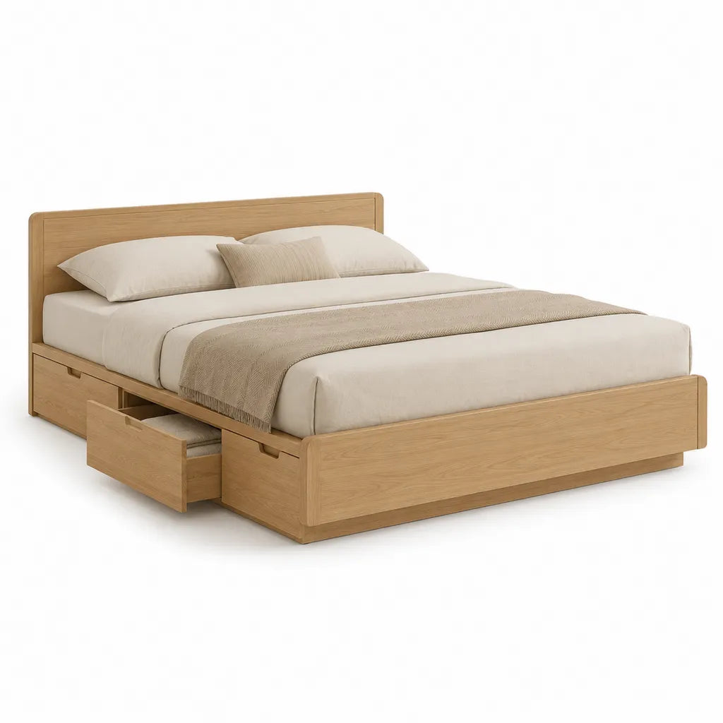 Stauraumbett Doppelbett 160 x 200 cm mit 2 Schubladen Holzwerkstoff Eichenoptik Natur
