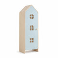 Kinder Kleiderschrank mit 1 Tür aus MDF und Birkensperrholz in Hausform Hellblau Natur 60 x 40 x 160 cm