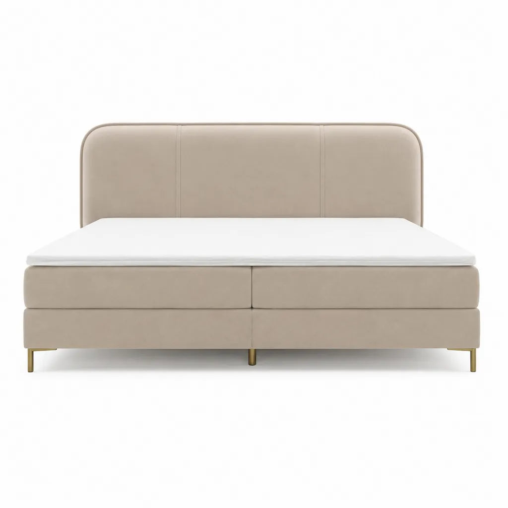 Boxspringbett 180 x 200 cm mit gepolstertem Polyesterbezug rechteckigem Kopfteil und Metallfüßen in Beige
