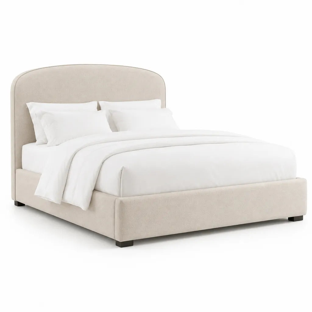 Polsterbett Doppelbett 160 x 200 cm mit Polyesterbezug und abgerundetem Kopfteil Beige