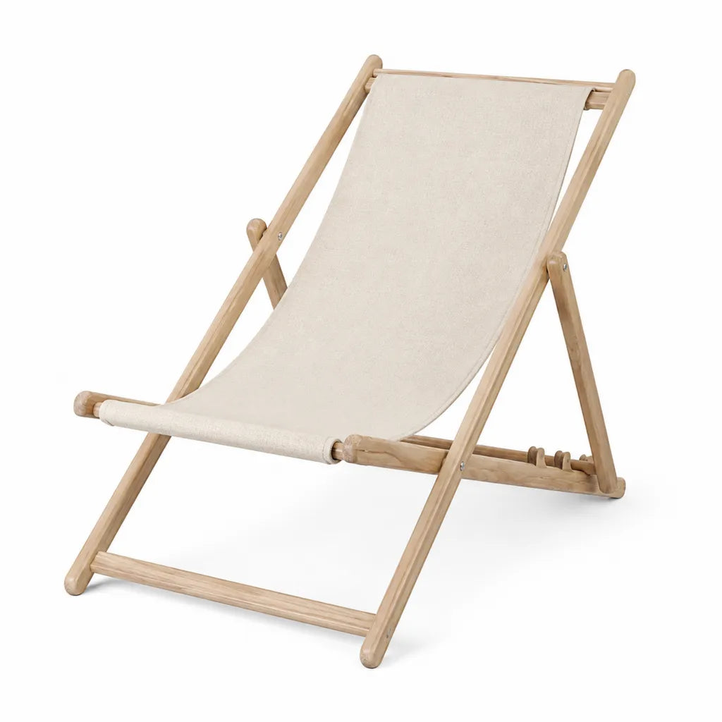 Klappbarer Liegestuhl aus Buchenholz mit Baumwollbespannung Beige 98 x 56 x 68 cm