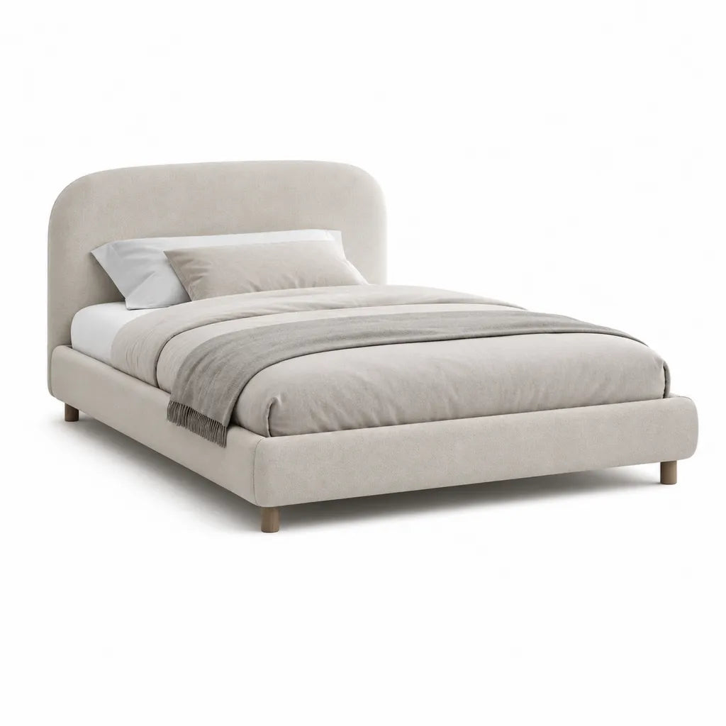 Polsterbett Doppelbett 160 x 200 cm mit abgerundetem Kopfteil Polyester Beige