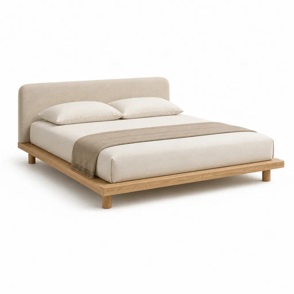 Polsterbett Doppelbett 180 x 200 cm mit gepolstertem Kopfteil Massivholz Beige Natur