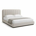 Polsterbett Doppelbett 180 x 200 cm mit Polyesterbezug und gepolstertem Kopfteil Beige