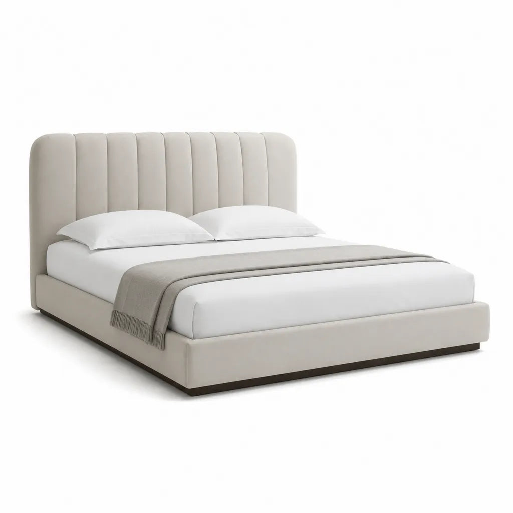 Polsterbett Doppelbett 180 x 200 cm mit Polyesterbezug und gepolstertem Kopfteil Beige