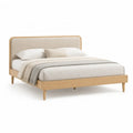 Polsterbett Doppelbettgestell 160 x 200 cm aus Massivholz mit Polyesterbezug abgerundet Natur Beige