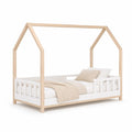 Kinderbett Hausbett 90 x 200 cm mit Rausfallschutz aus massivem Kiefernholz Weiß Natur
