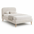 Polsterbett Bettgestell 160 x 200 cm mit Polyesterbezug und Massivholzfüßen Beige