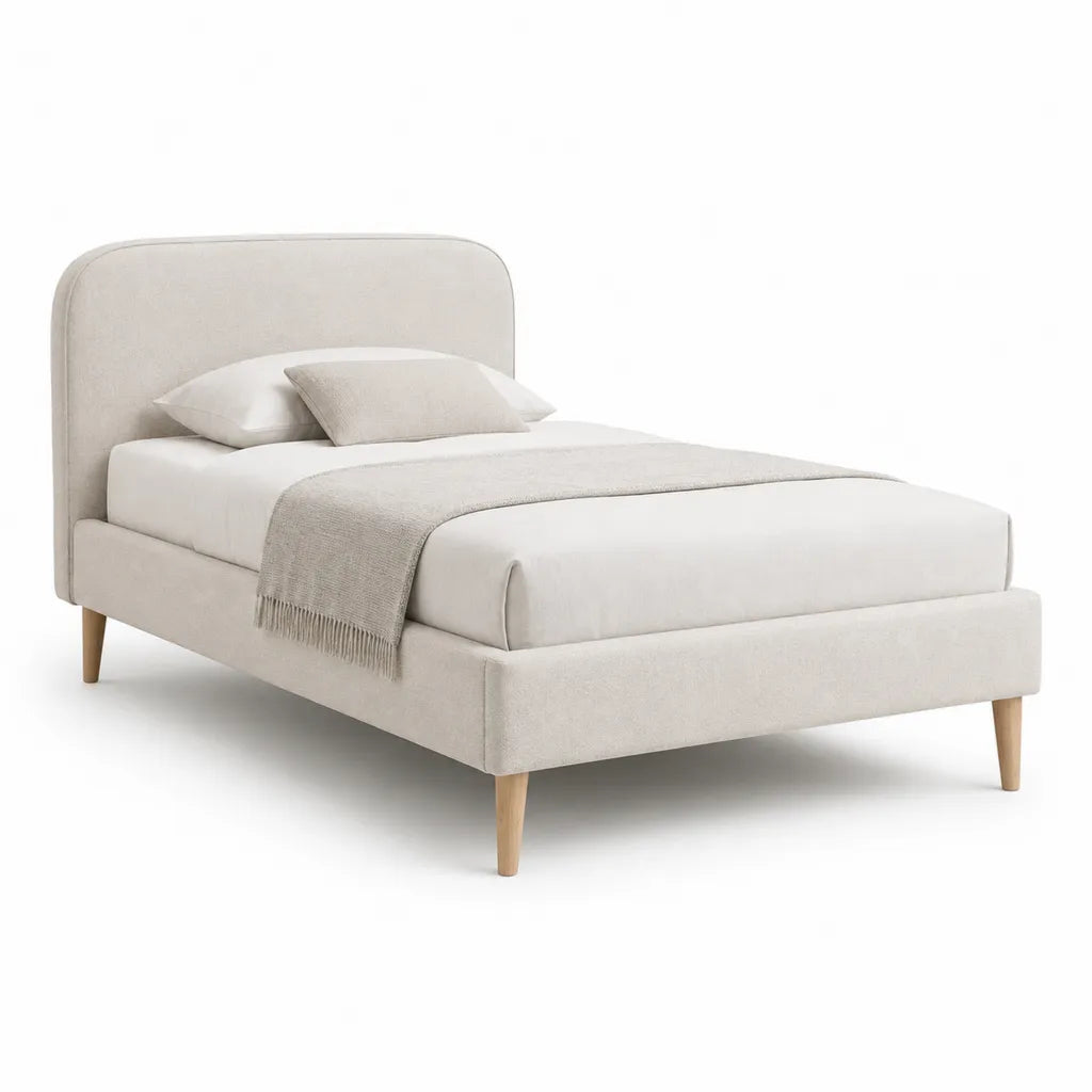 Polsterbett Bettgestell 160 x 200 cm mit Polyesterbezug und Massivholzfüßen Beige