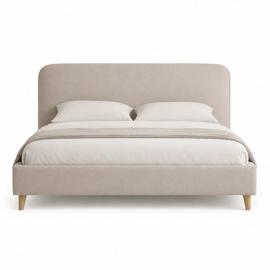 Polsterbett Bettgestell 160 x 200 cm Polyester MDF abgerundetes Kopfteil Beige
