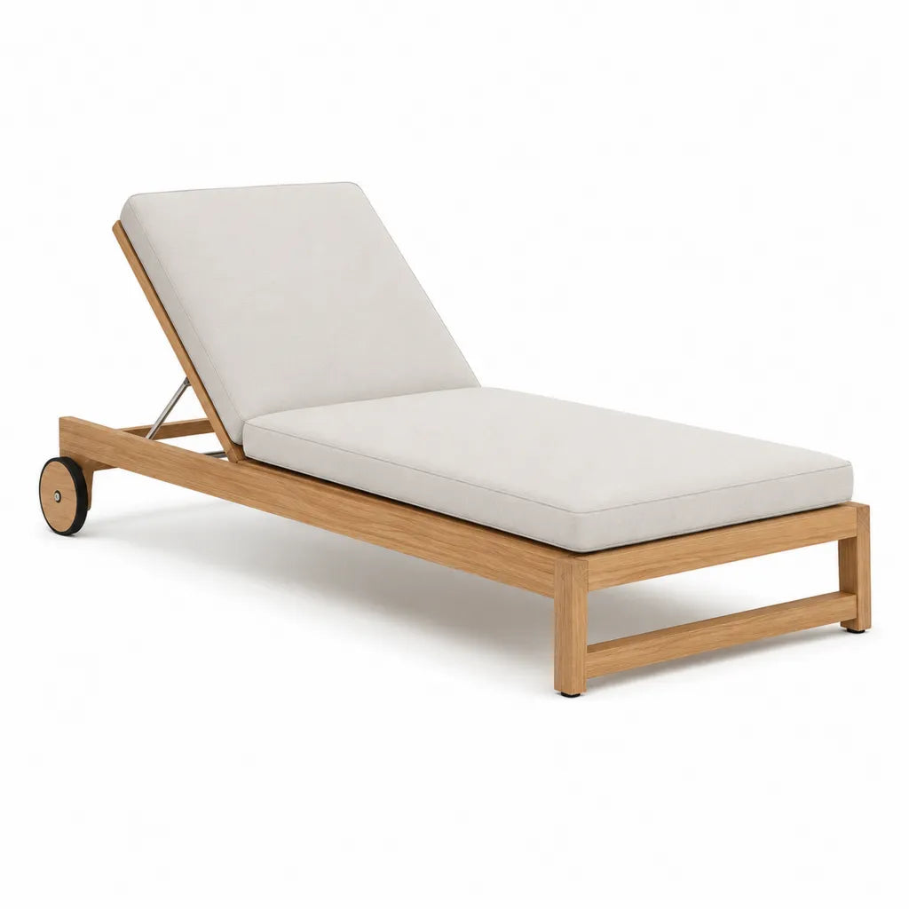 Gartenliege mit verstellbarer Rückenlehne aus Teakholz rechteckig Natur Beige 200 x 70 x 35 cm