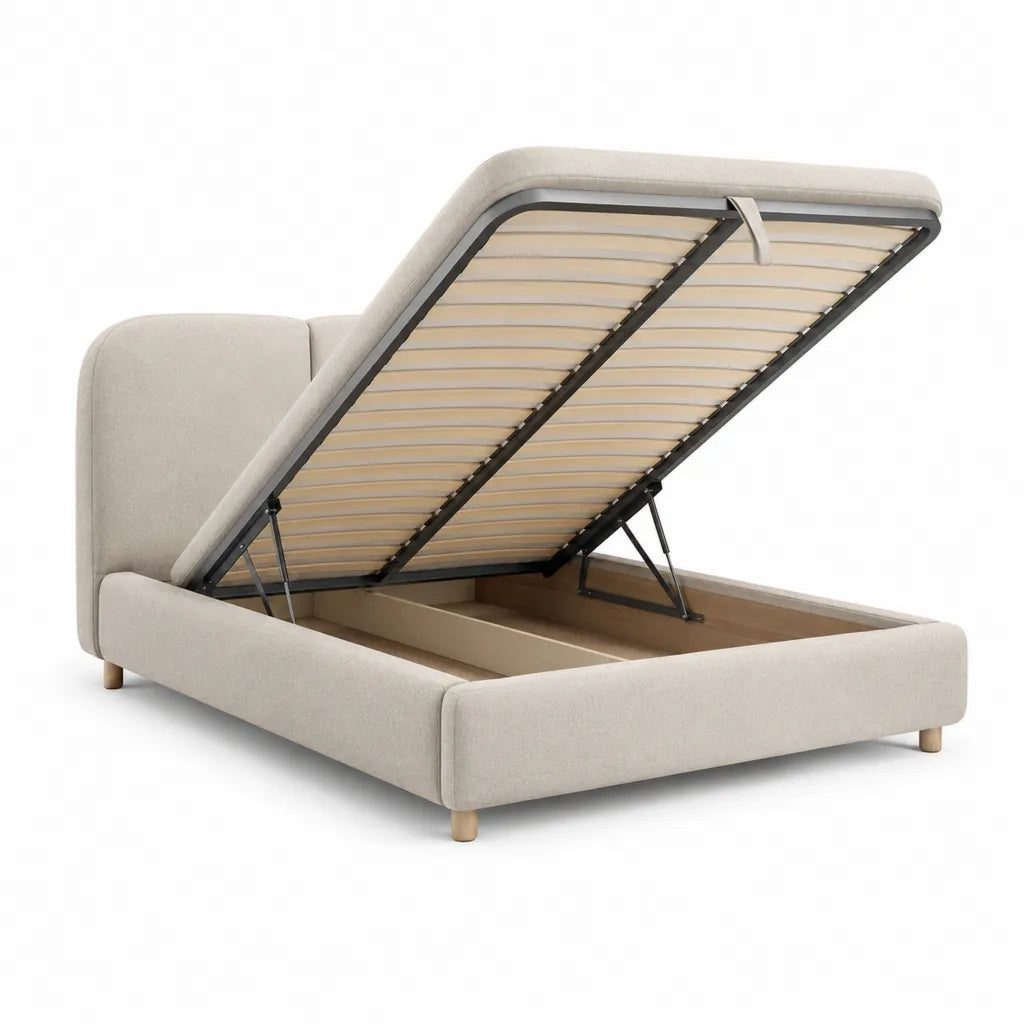 Polsterbett mit Stauraum 160 x 200 cm Polyester Beige