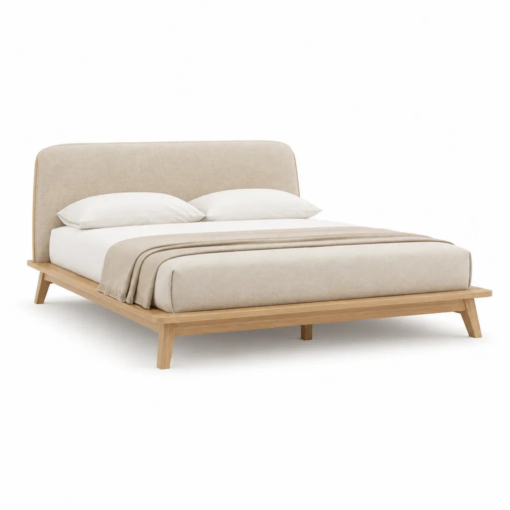 Polsterbett Doppelbettgestell Rechteckig 180 x 200 cm Eichenmassivholz Polyester Beige