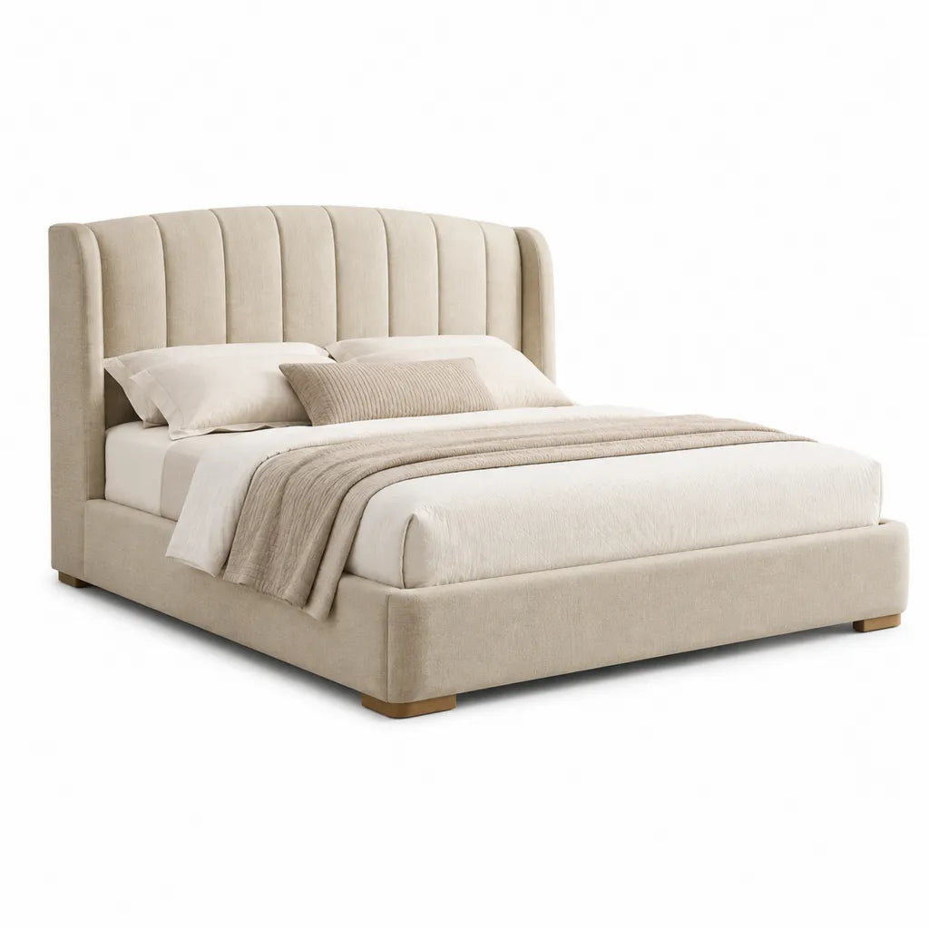 Polsterbett Doppelbett 180 x 200 cm mit gepolstertem Kopfteil Polyester Beige