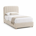 Polsterbett 90 x 200 cm mit Samtbezug und gerundetem Kopfteil in Beige