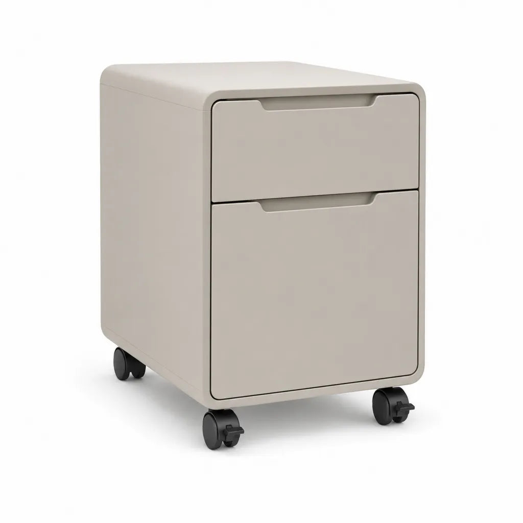 Rollbarer Nachttisch mit 2 Schubladen aus PP Kunststoff rechteckig Beige 40 x 40 x 55 cm