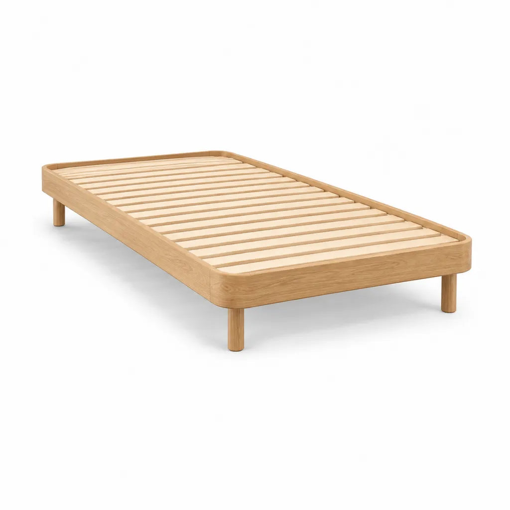 Einzelbett Bettgestell 90 x 200 cm aus Eichen-Massivholz mit Lattenrost Natur