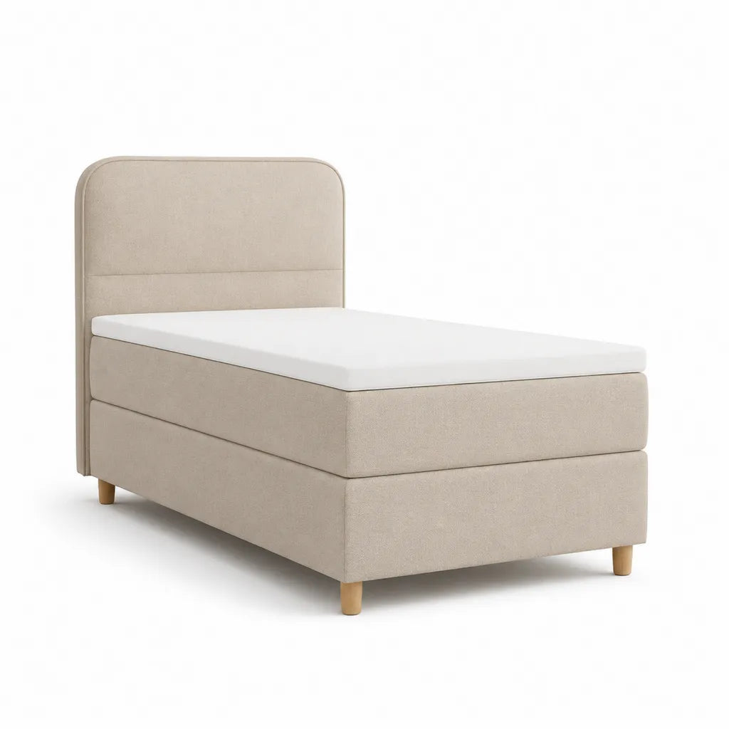 Polsterbett Einzelbett 90 x 200 cm mit Polyesterbezug Kopfteil und Holzfüßen Beige