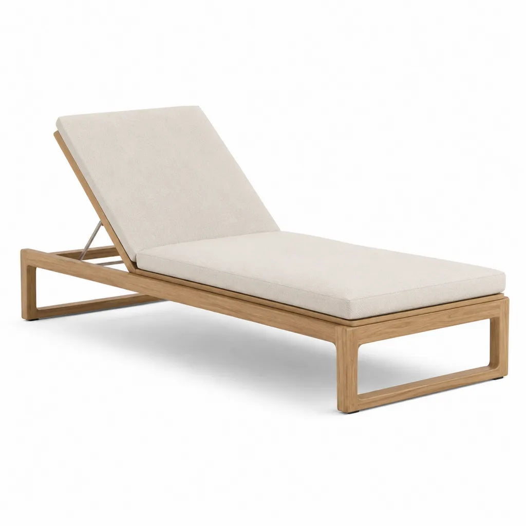 Verstellbare Gartenliege aus massivem Teakholz mit Polyesterpolster rechteckig Natur Beige 200 x 70 x 35 cm