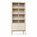 Vitrine mit Glastüren und Unterschrank aus MDF mit Eichenfurnier in Naturweiß 80 x 40 x 190 cm