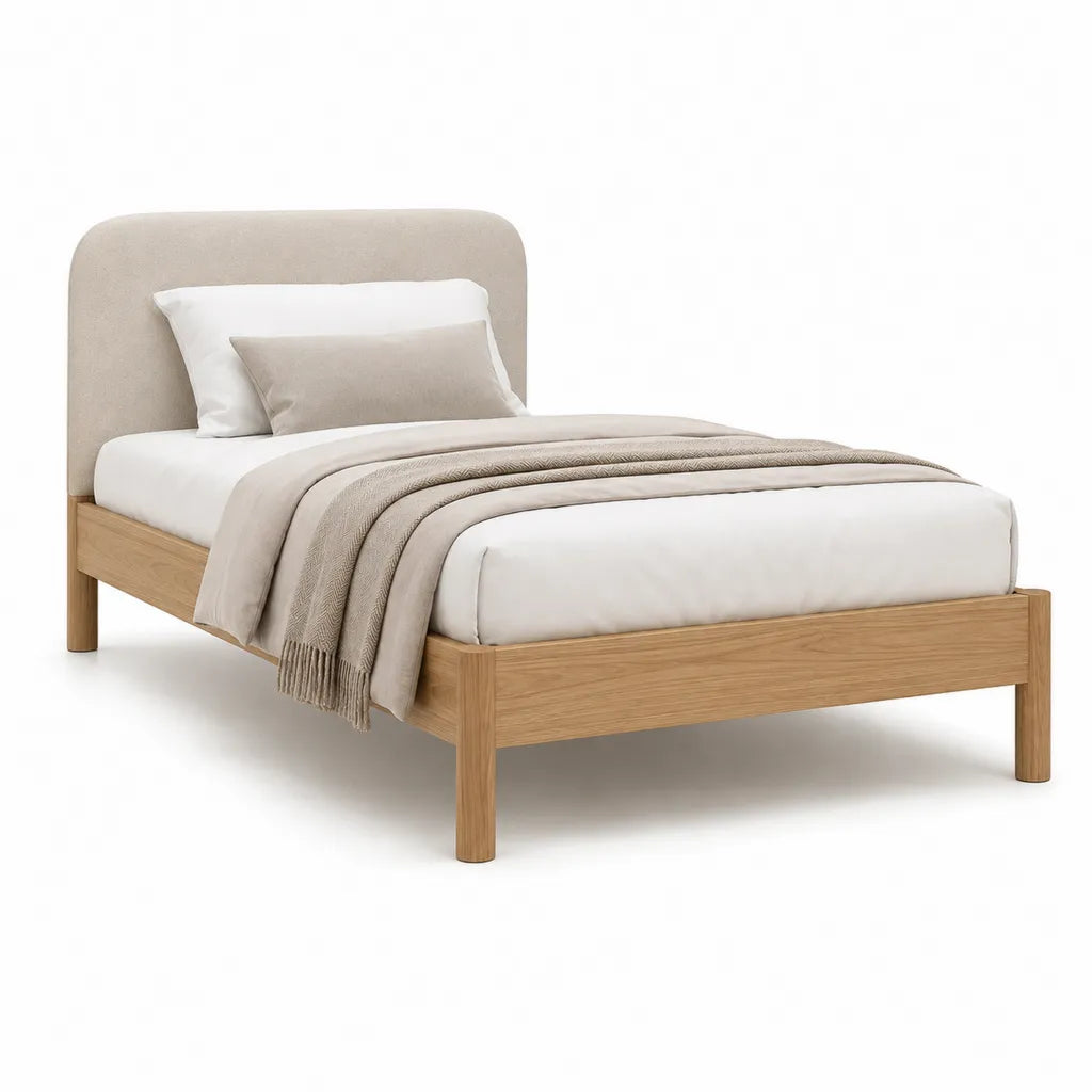 Polsterbett Doppelbett 160 x 200 cm aus Eichen-Massivholz Beige