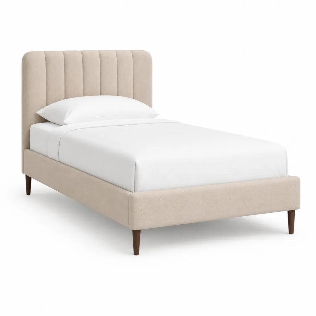 Polsterbett Einzelbett 90 x 200 cm Samt Polyester Rechteckig Beige
