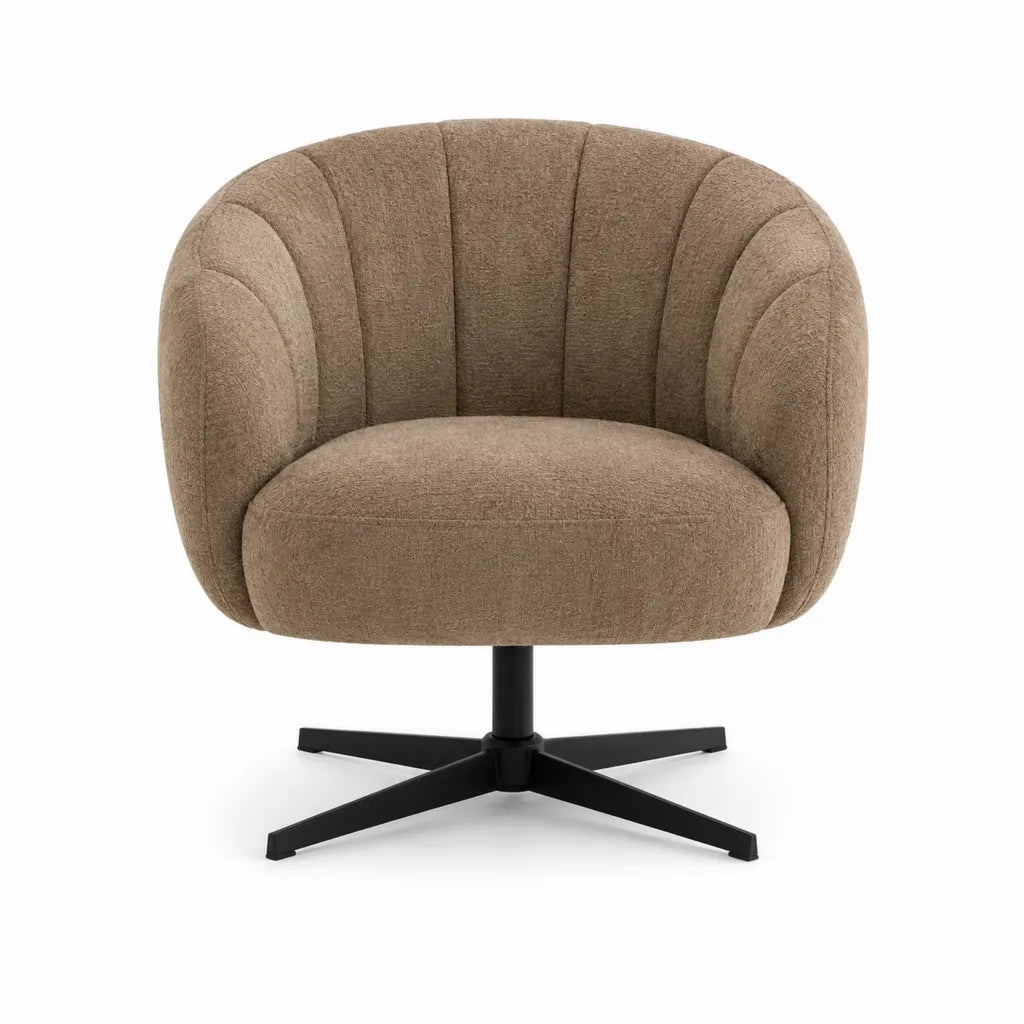 Drehsessel Polstersessel mit Polyester-Bouclébezug rund Taupe 78 x 75 x 78 cm