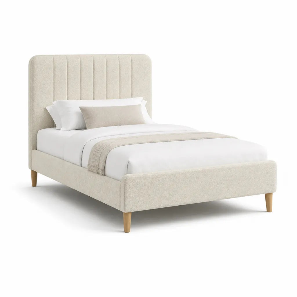 Polsterbett Bettgestell 160 x 200 cm mit gepolstertem Kopfteil Polyester Beige