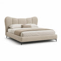 Polsterbett Doppelbett rechteckig 180 x 200 cm Polyester Beige mit gepolstertem Kopfteil