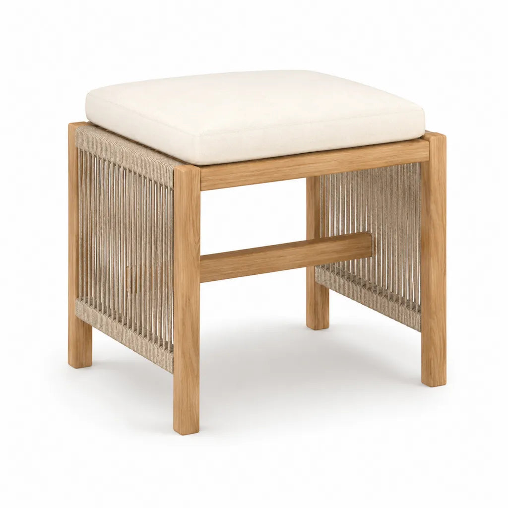 Gartenhocker mit Sitzkissen 50 x 50 x 45 cm Akazienholz Polypropylen Seilgeflecht quadratisch Natur Beige