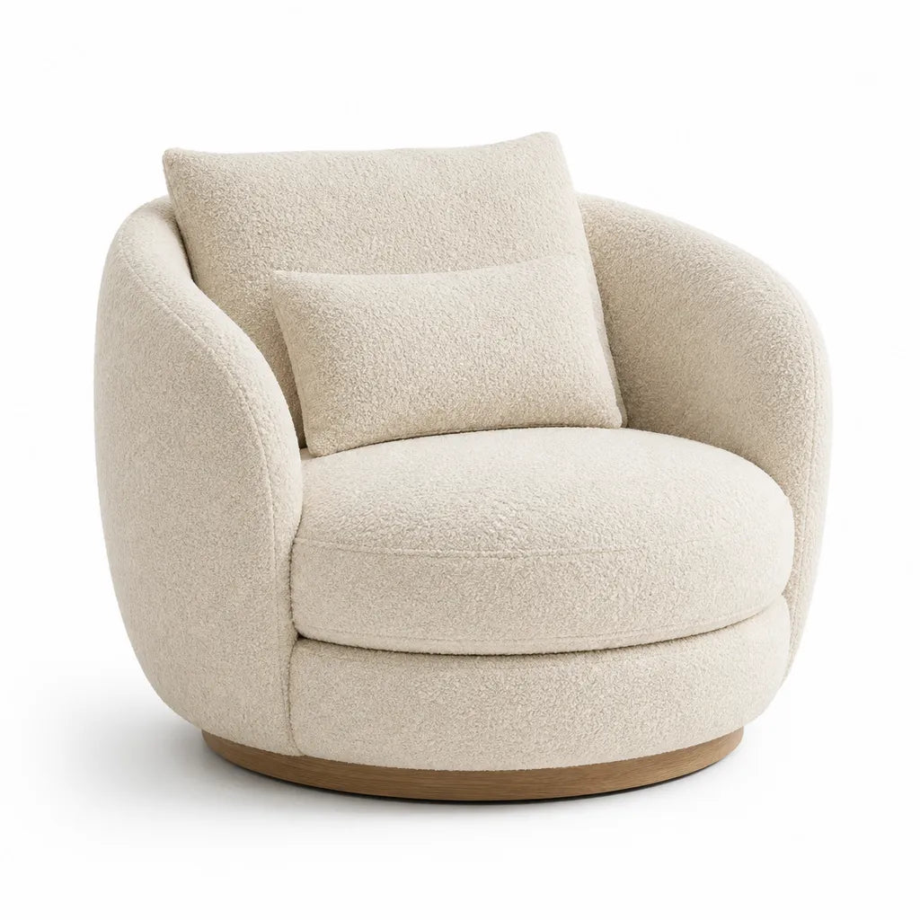 Sessel mit Bouclébezug aus Polyester rund Creme 91 x 88 x 78 cm
