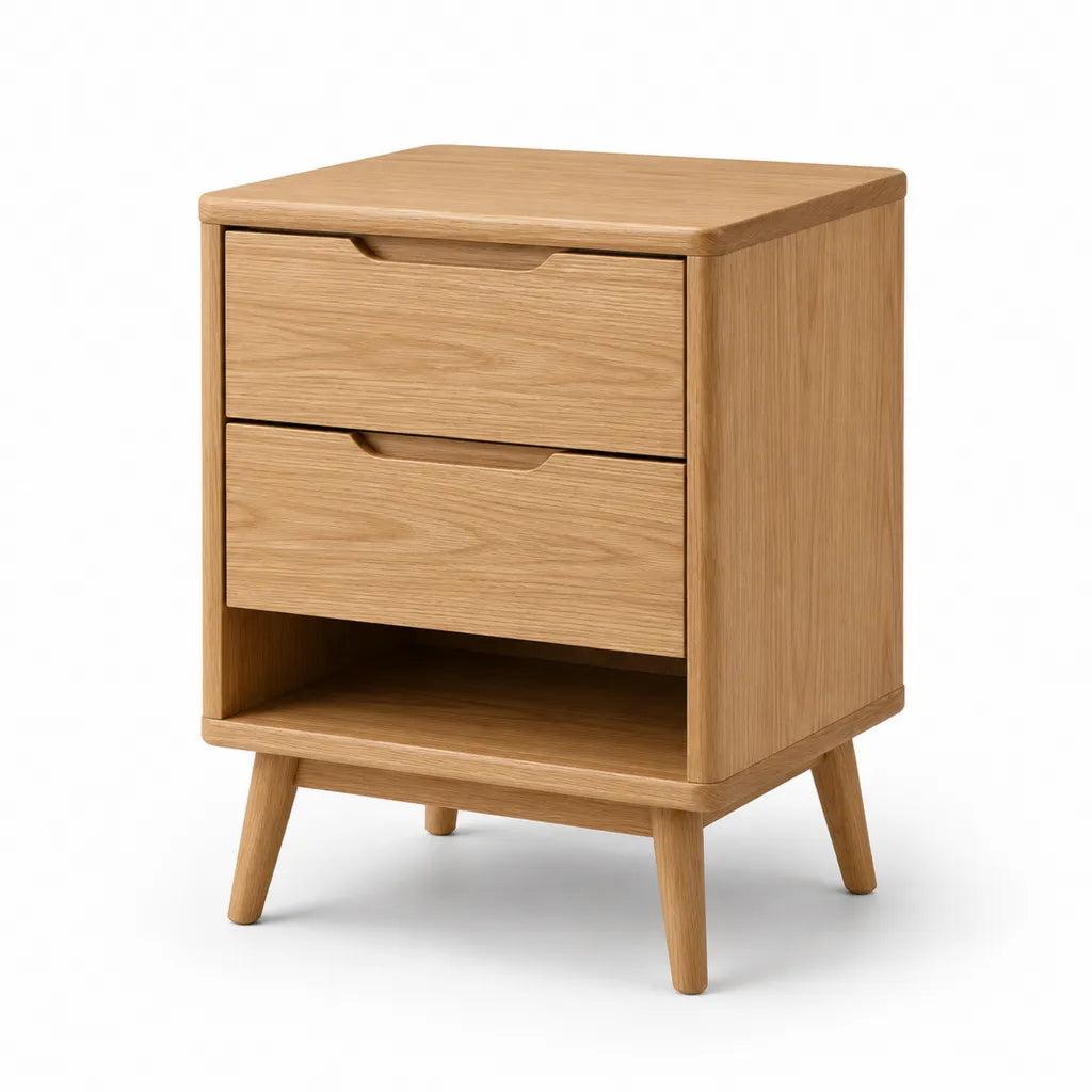 Nachttisch mit 2 Schubladen offenem Fach 45 x 35 x 60 cm MDF mit Eichenfurnier rechteckig Natur