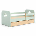 Kinderbett 140 x 70 cm mit Rausfallschutz und Schublade aus MDF in Mintgrün Natur