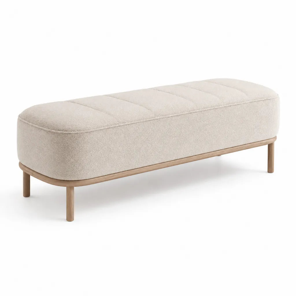 Gepolsterter Fußhocker 120 x 45 x 45 cm Polyester-Bouclé rechteckig mit abgerundeten Ecken Beige