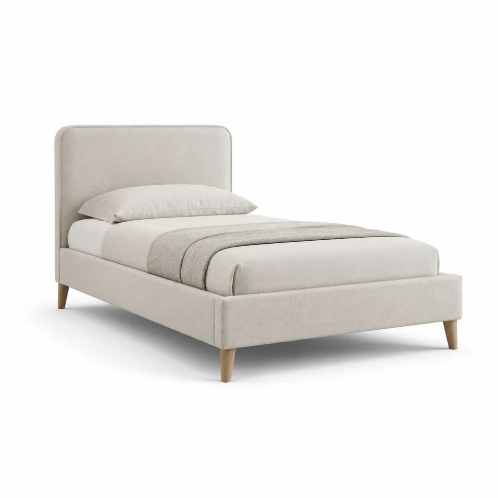 Polsterbett Einzelbett 90 x 200 cm Polyester Rechteckig Beige