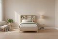 Doppelbett Bettgestell 160 x 200 cm mit Regal Kopfteil Eichenholz Polyester Beige Eichefarben